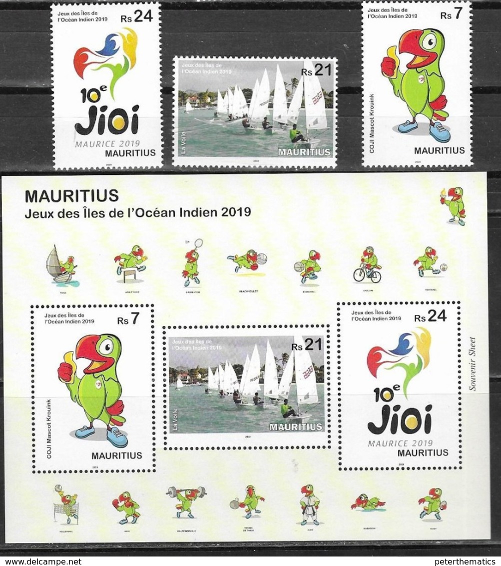 MAURITIUS, 2019, MNH, GAMES OF THE INDIAN OCEAN, SAILING, 3v+SHEETLET - Sailing