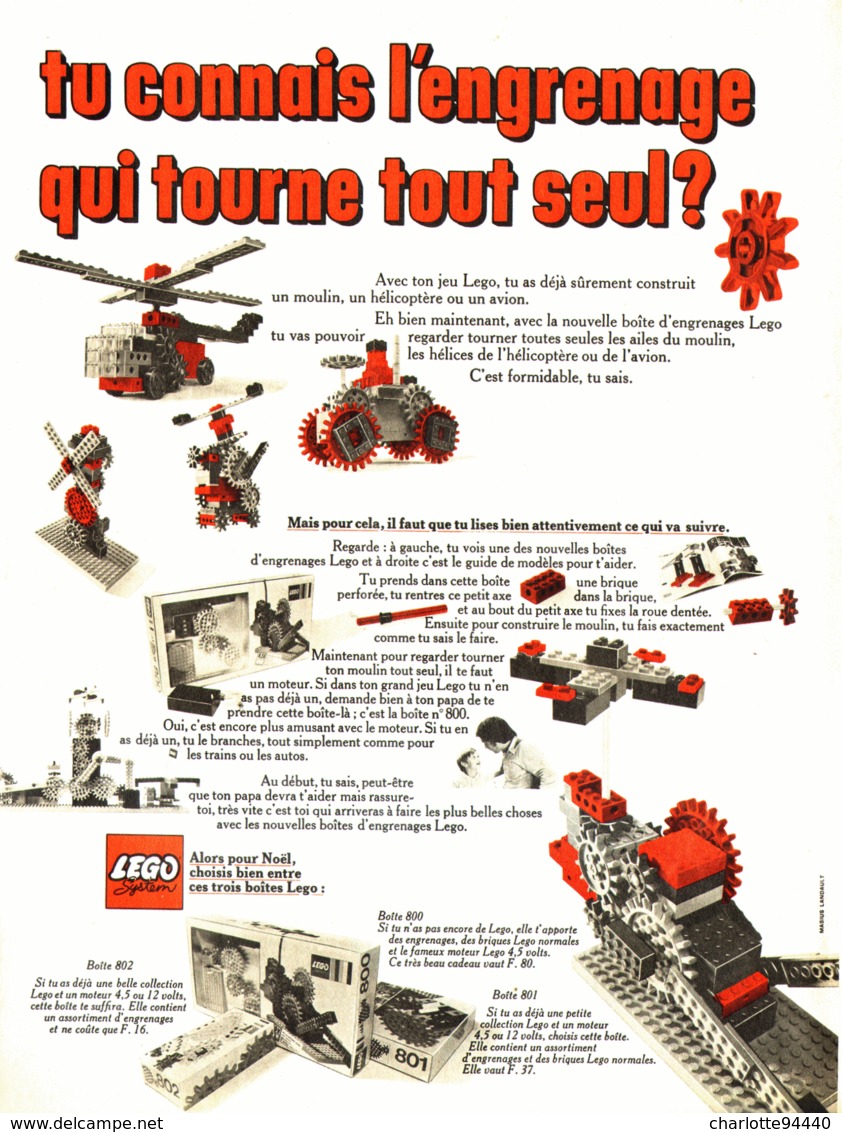 PUB  " ENGRENAGES QUI TOURNE TOUT SEUL " " LEGO "   1970 - Non Classificati