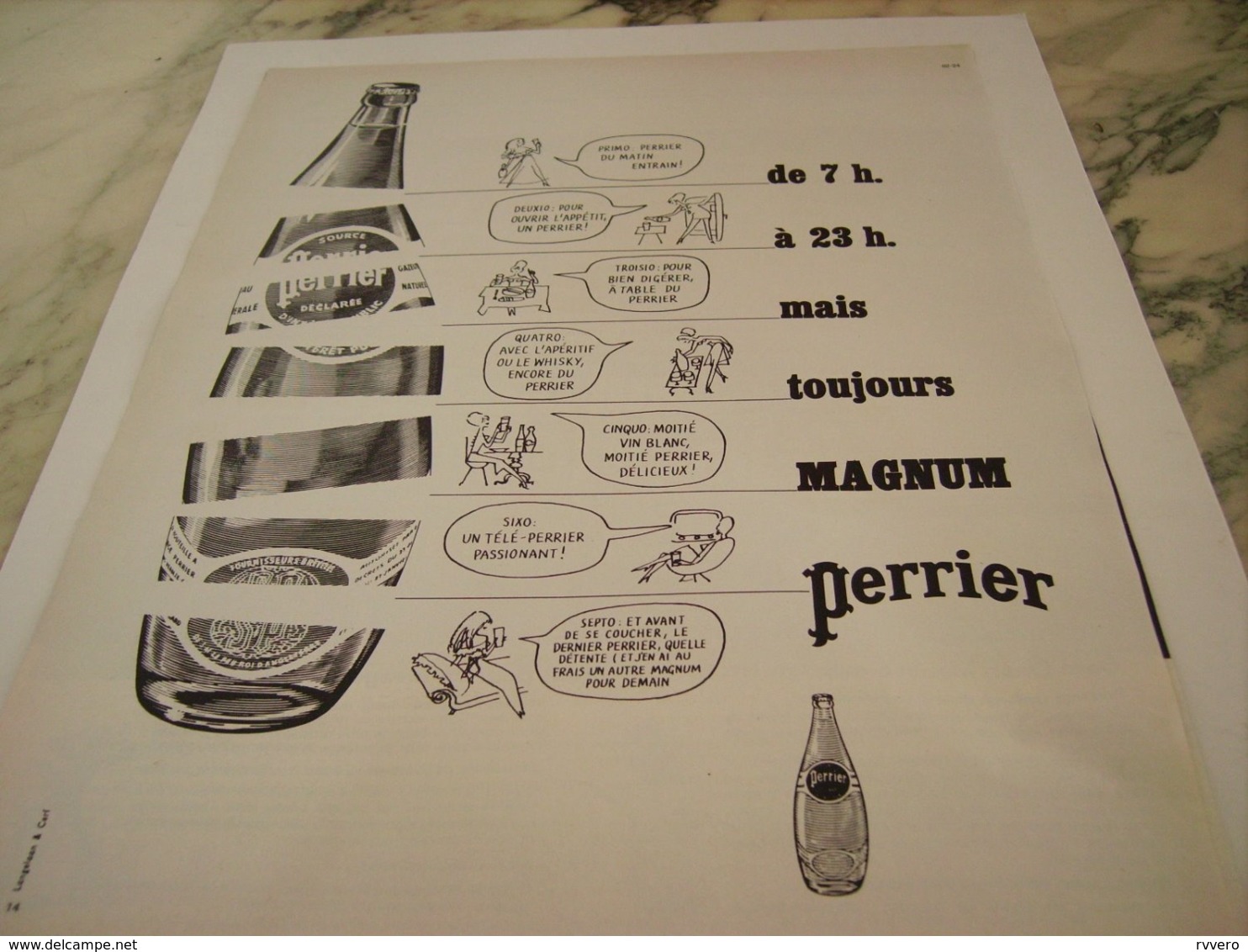 ANCIENNE PUBLICITE DE 7 H A 23 H MAGNUM  PERRIER   1963 - Perrier