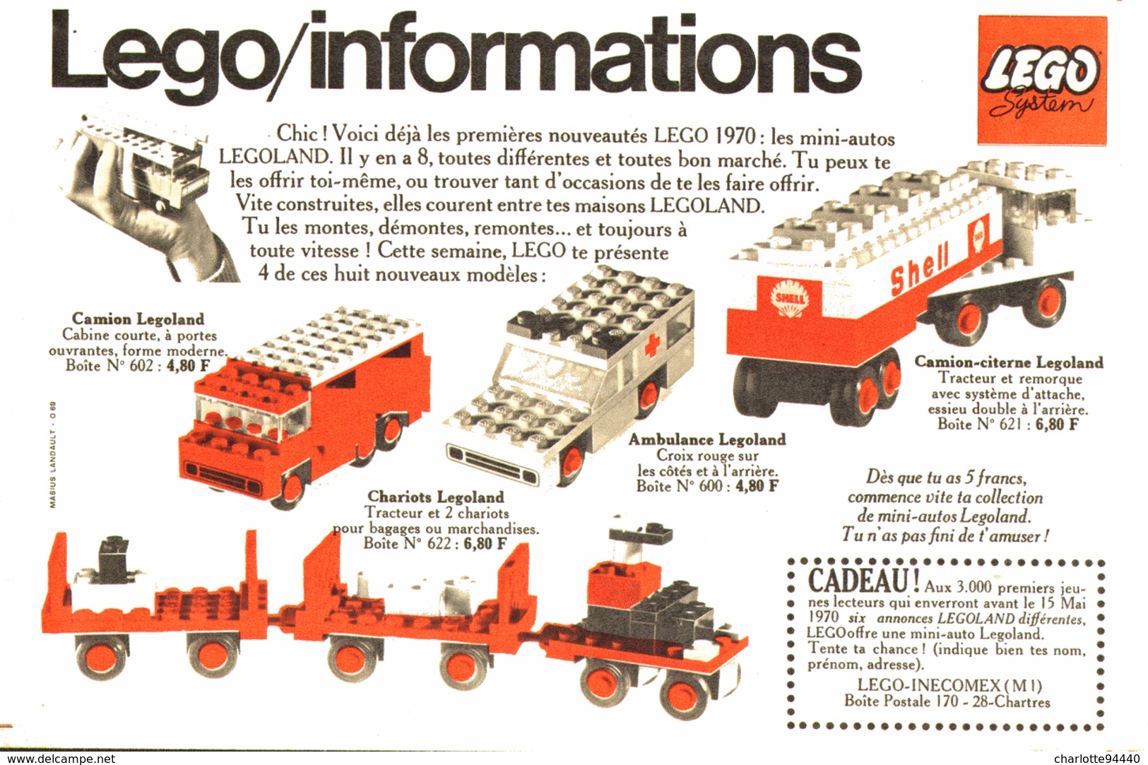 PUB  " CARAVANE / DEPANNEUSE / POMPIER / VETERAN   " " LEGO INFORMATION"   1970 - Zonder Classificatie