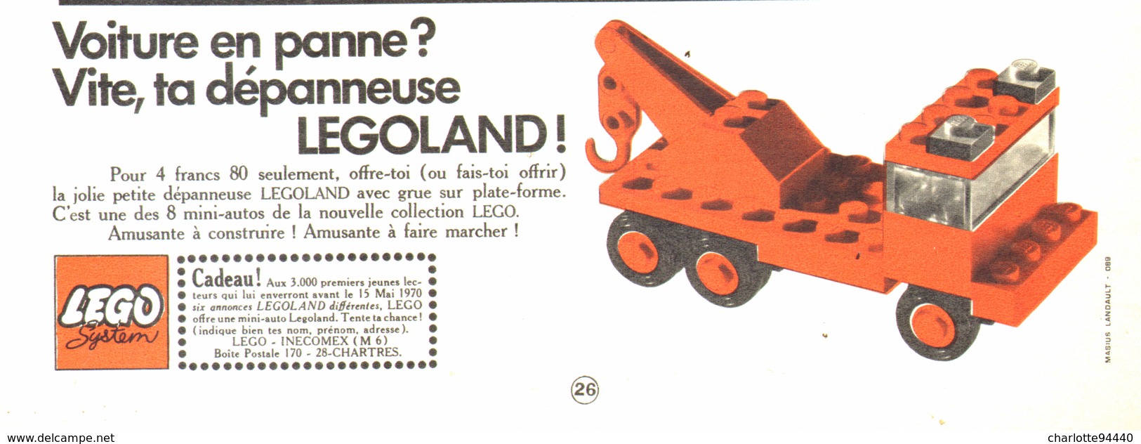 PUB  " DEPANNEUSE  " " LEGO "   1970 - Non Classificati