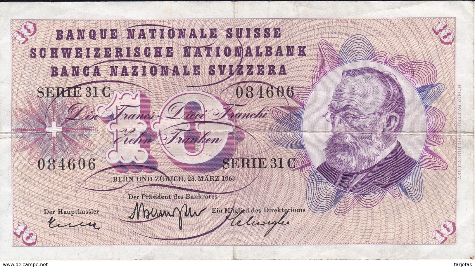 BILLETE DE SUIZA DE 10 FRANCS DEL AÑO 1963 (BANKNOTE) - Suiza