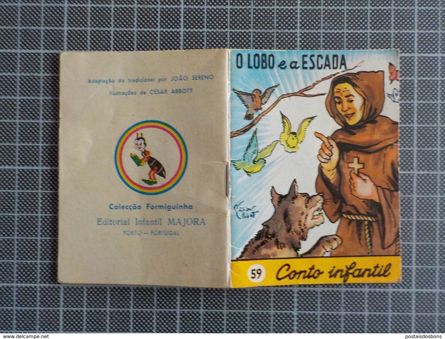 Cx 10) MAJORA Conto Infantil Portugal Ilustrado César Abbott O LOBO E A ESCADA 9,8X7,5cm Coleção Formiguinha - Giovani