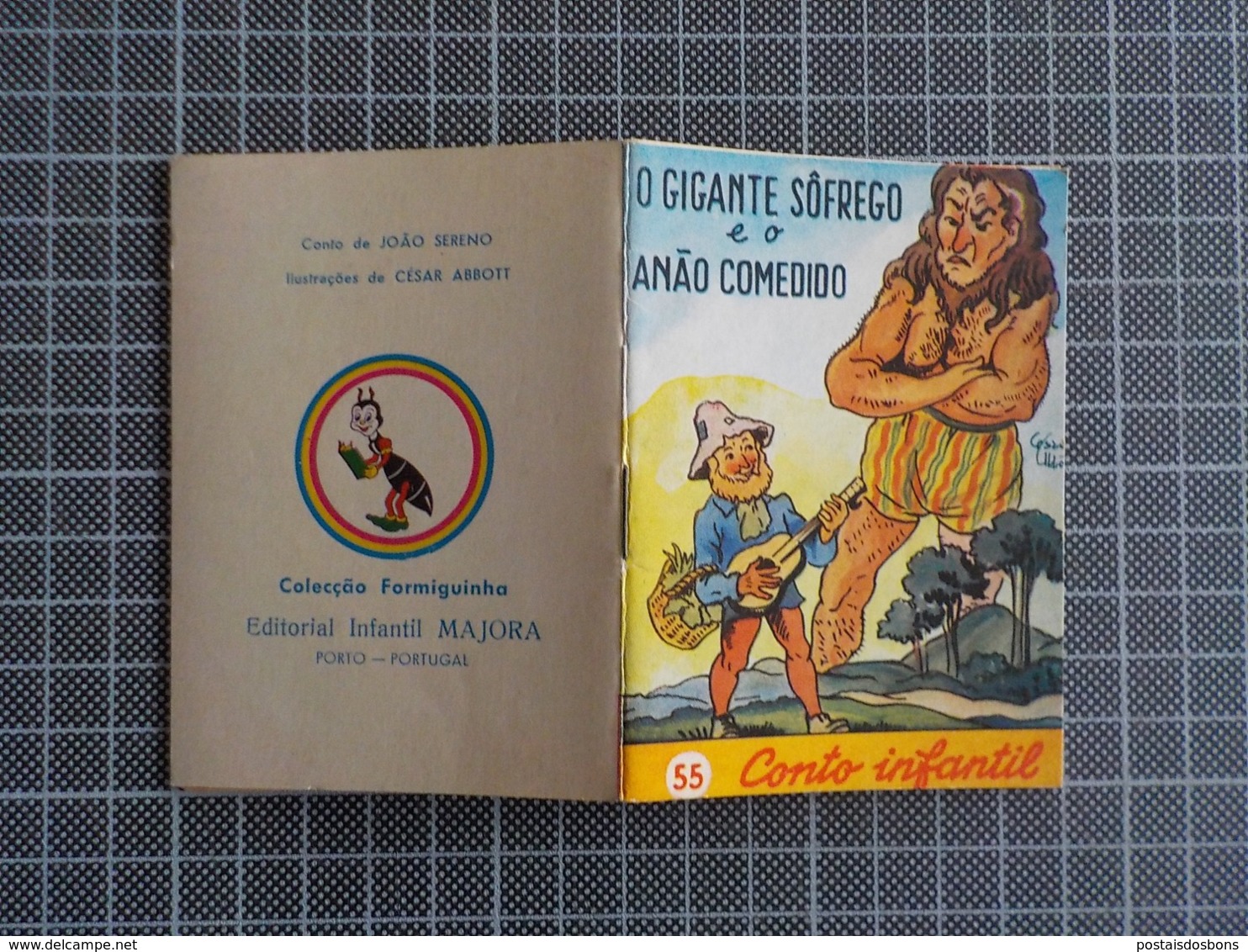 Cx 10) MAJORA Conto Infantil Portugal Ilustrado César Abbott O GIGANTE SÔFREGO E O ANÃO  9,8X7,5cm Coleção Formiguinha - Giovani