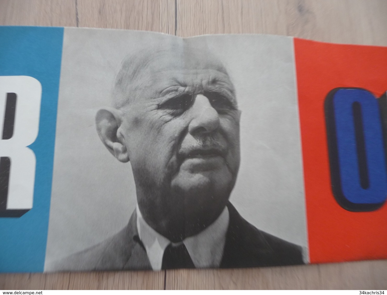 Affiche Politique 19.5 X 59 Environ Parti Politique UDR Charles De Gaulle - Affiches