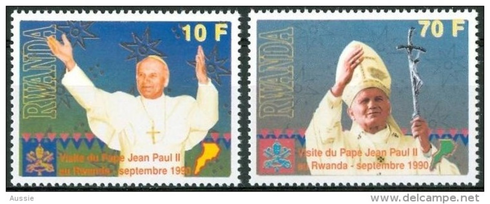 Rwanda Ruanda 1990 Yvert 1307-1308  OBCn° 1377-78 *** MNH  Cote 20 Euro Pape Jean-Paul II - Neufs
