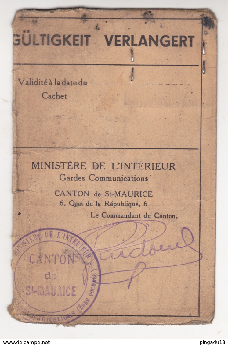 France Pétain Saint Maurice Val Marne Zone Occupée Carte D'identité Ministère Intérieur Garde Voie Chemin De Fer - 1939-45