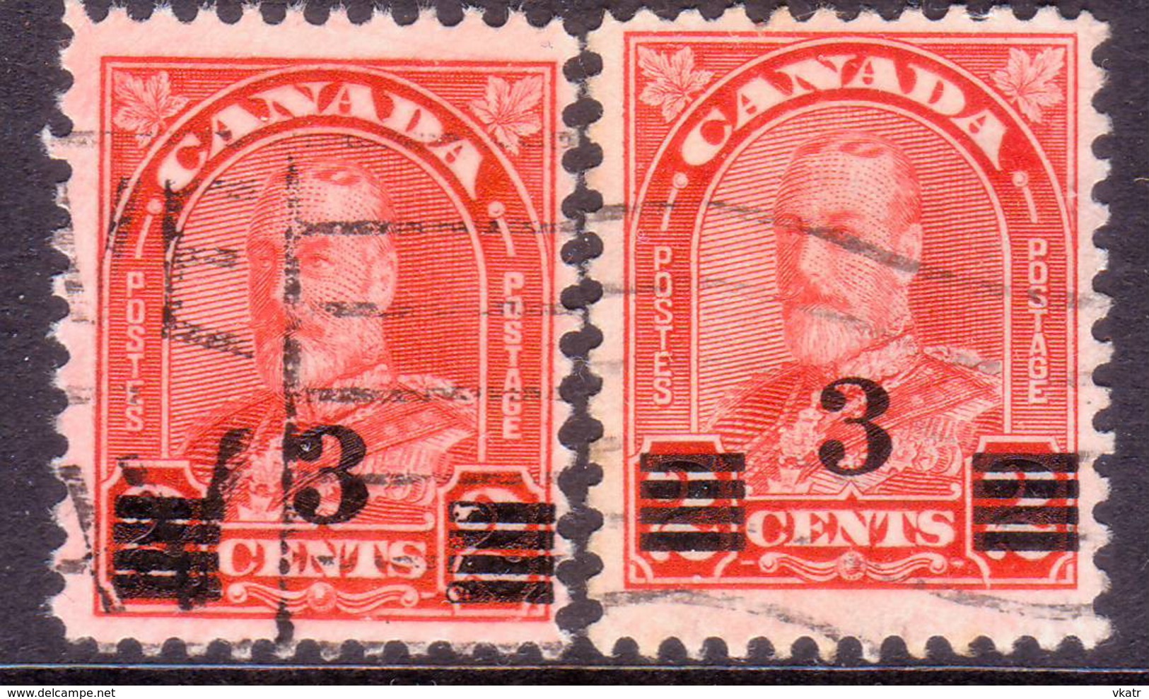 1932 CANADA SG #314,314a 3c On 2c Used Both Dies - Used Stamps