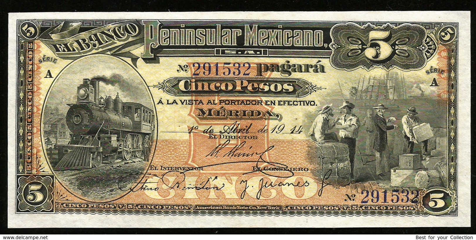 * Mexico 5 Pesos 1914 ! UNC ! # #D11-eB - Mexico