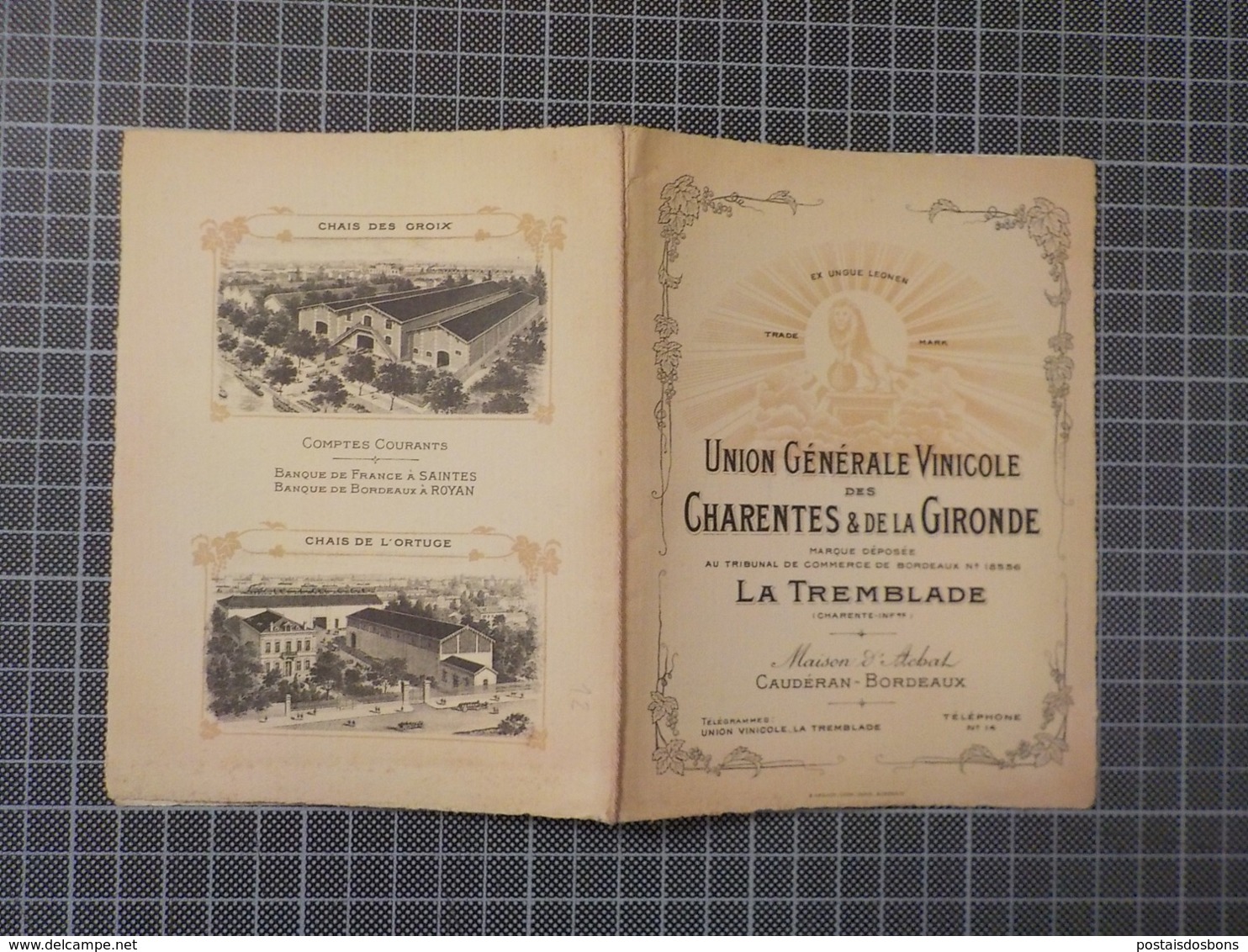 Cx 12) Ephemera Catalogue De Vins LA TREMBLADE  1913 Union Generale Vinicole Des Charentes & De La Gironde - Other & Unclassified