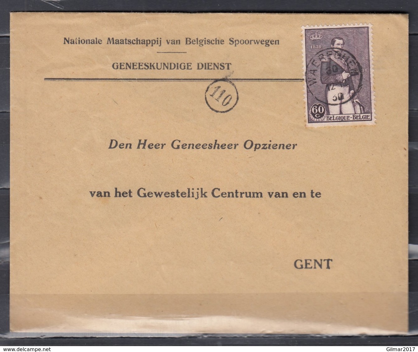 Brief Van Waereghem Naar Gent Nationale Maatschappij Van Belgische Spoorwegen - Briefe U. Dokumente