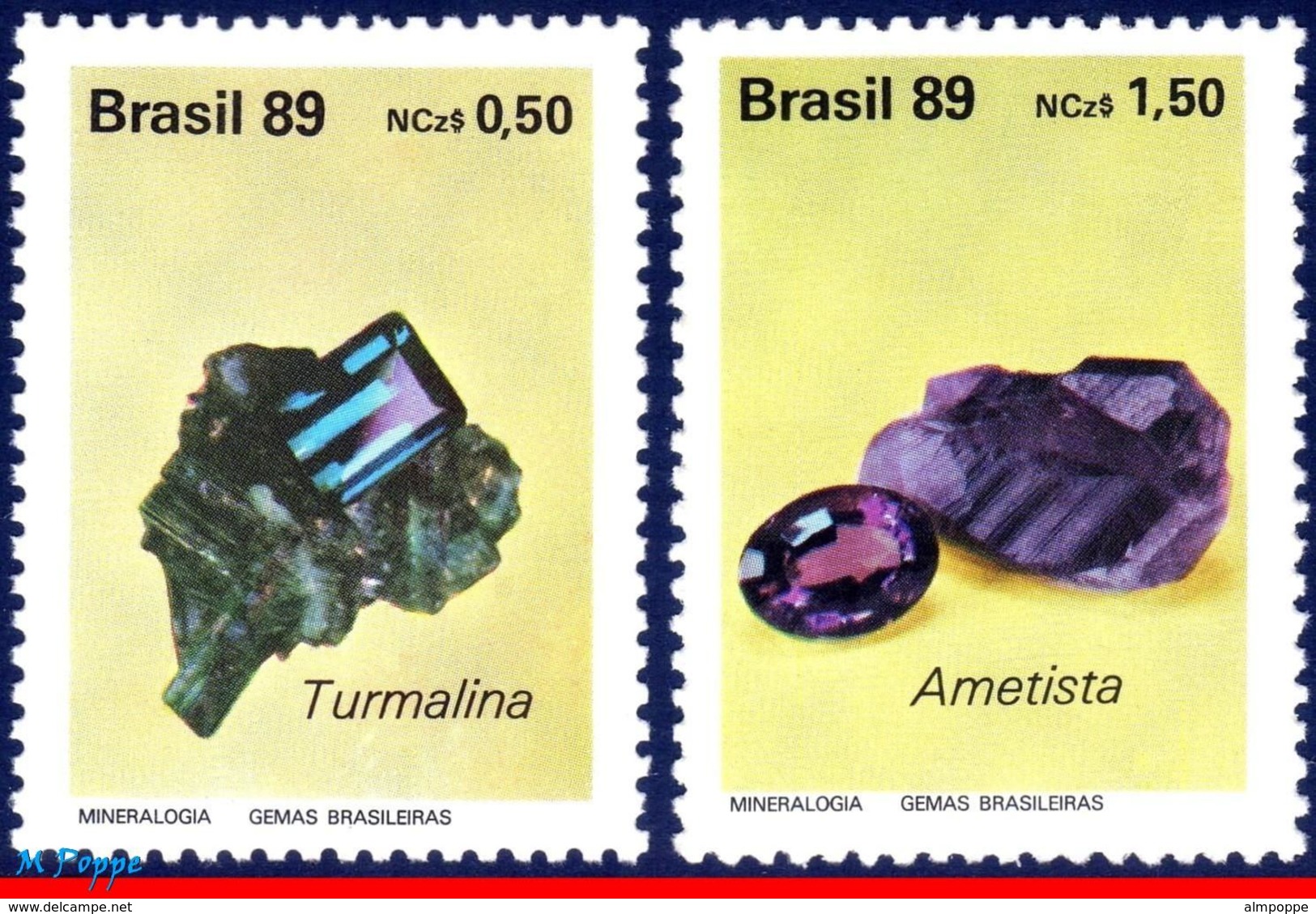 Ref. BR-2198-99 BRAZIL 1989 GEOLOGY, CUT AND UNCUT GEMSTONES,, MI# 2312-13, SET MNH 2V Sc# 2198-2199 - Altri & Non Classificati