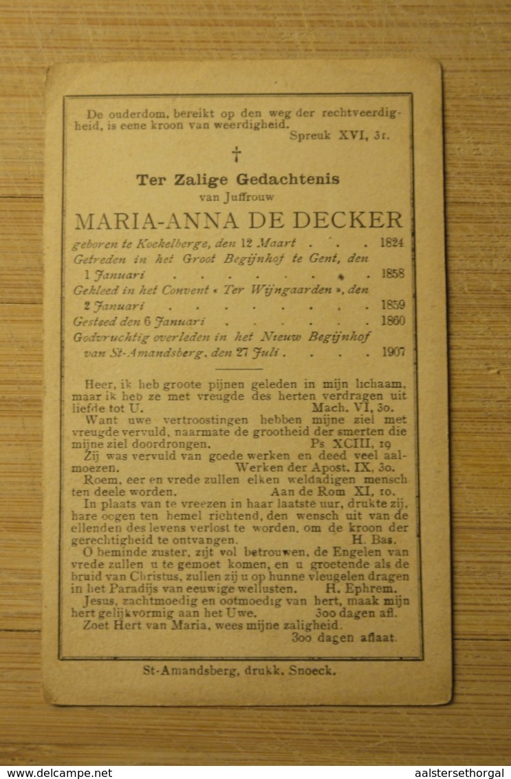 Begijn Doodsprentje Begga De Decker + 1907 Groot Begijnhof Gent Kleur - Religion &  Esoterik