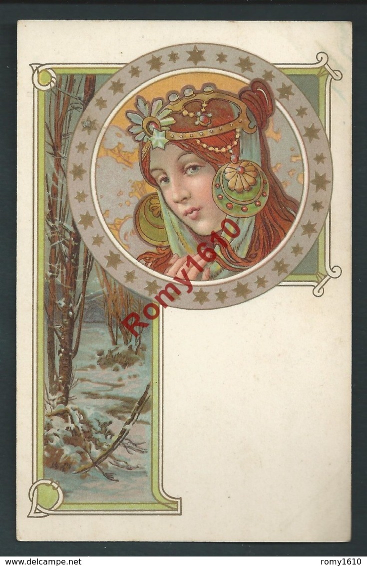 "Les Quatre Saisons" Série Très Rare, Complète. Art Nouveau Style Mucha. Lithographies Künzli. Recto/verso - Avant 1900