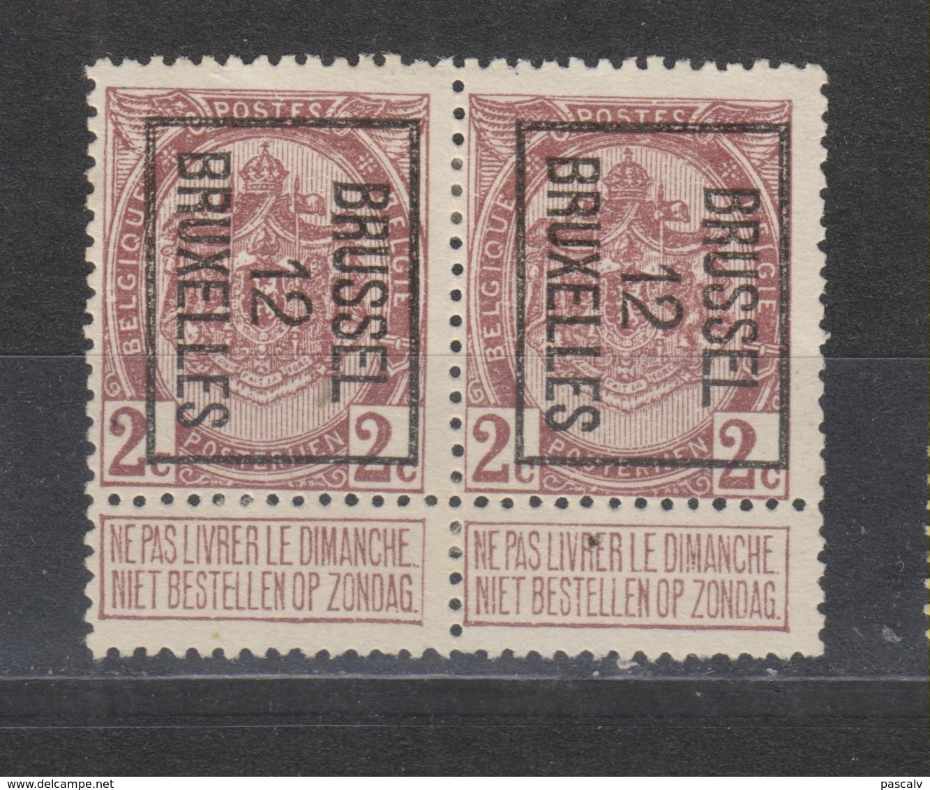 COB PO25 En Paire (*) Neuf Sans Gomme Avec Variété Double Point Après Dimanche - Typo Precancels 1906-12 (Coat Of Arms)