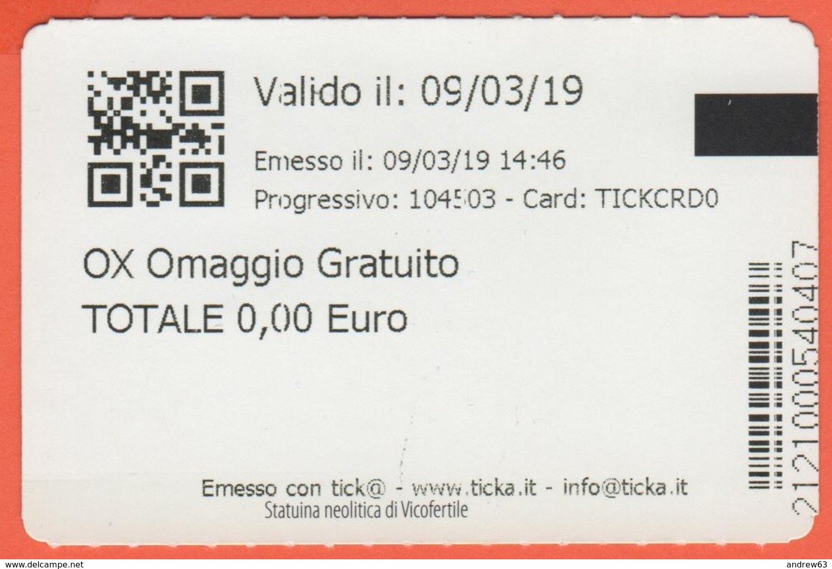 PARMA - Teatro Farnese - Statuina Neolitica Di Vicofertile - Biglietto D'ingresso Omaggio Gratuito - Usato - Biglietti D'ingresso