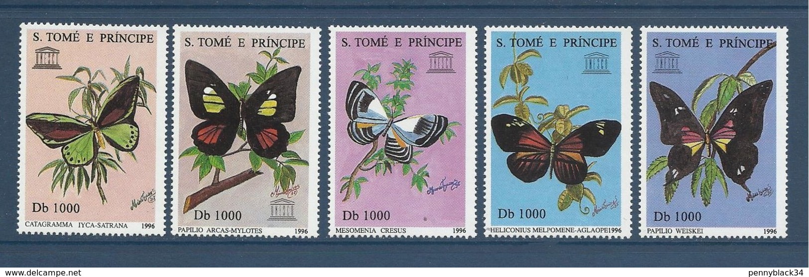 Saint Thomas Sao Tome 1996 Yv. 1264CU/1264CY ** Papillons Butterflies Mariposas Farfalle Schmetterlinge Unesco  COMPLET - São Tomé Und Príncipe
