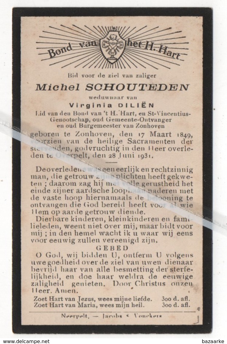 MICHEL SCHOUTEDEN ° ZONHOVEN 1849 + OVERPELT 1931 / VIRGINIA DILIEN / OUD BURGEMEESTER ZONHOVEN - Images Religieuses