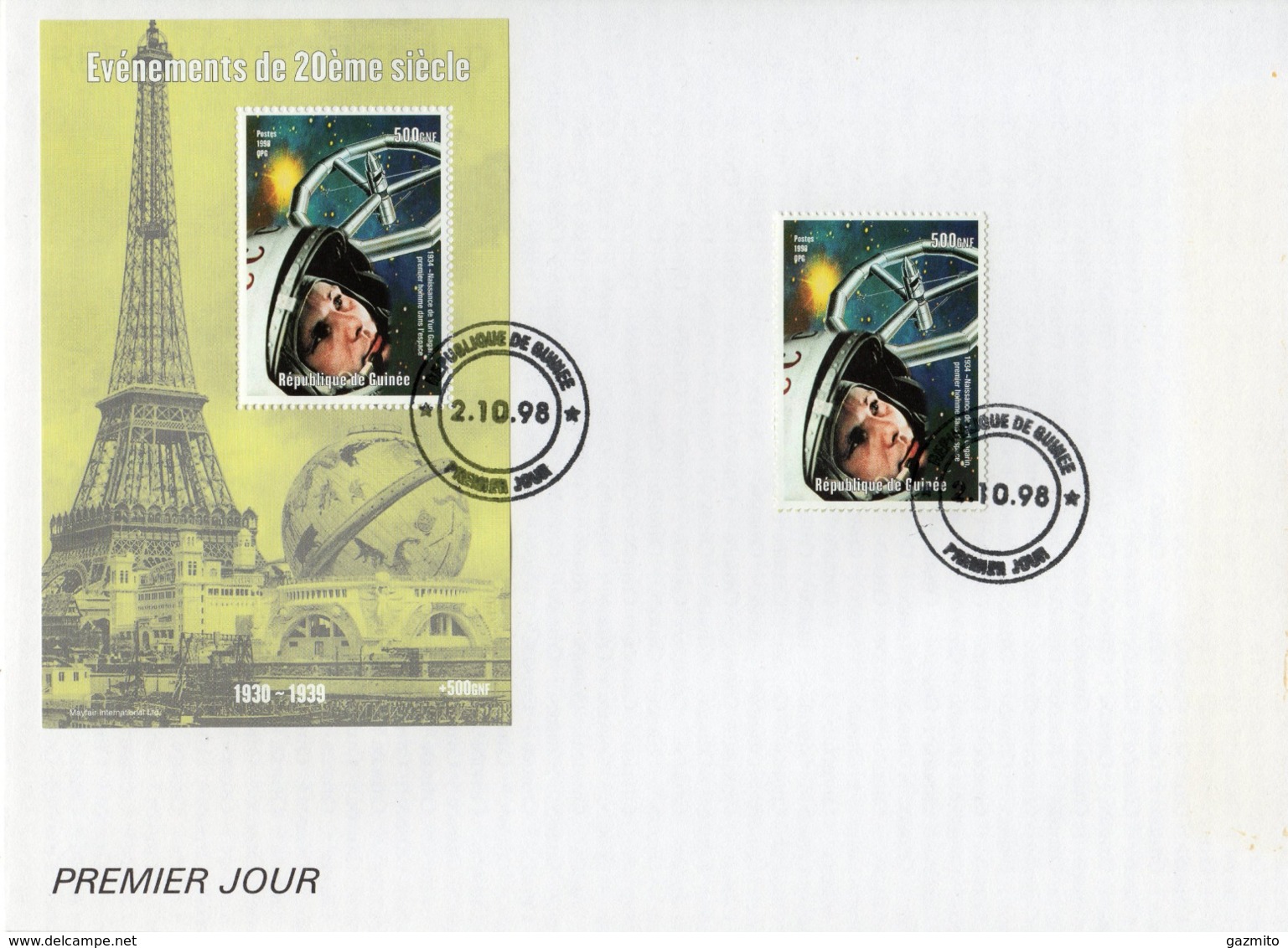 Guinea 1998, XXth Century, Gagarin, BF In FDC - Afrika