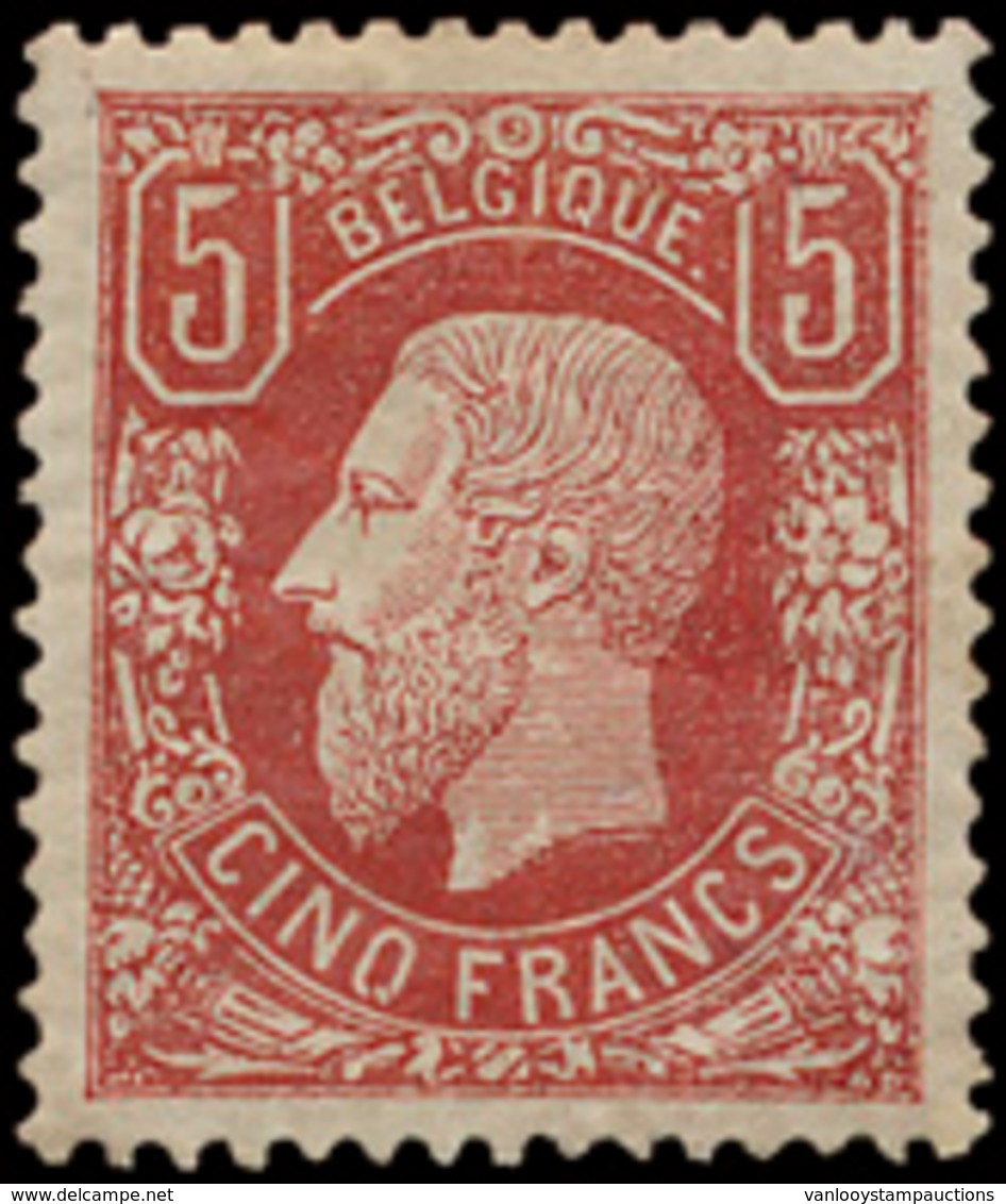 (**) N° 37 '5 Fr Bruinrood' Hergomd - 1869-1883 Leopold II