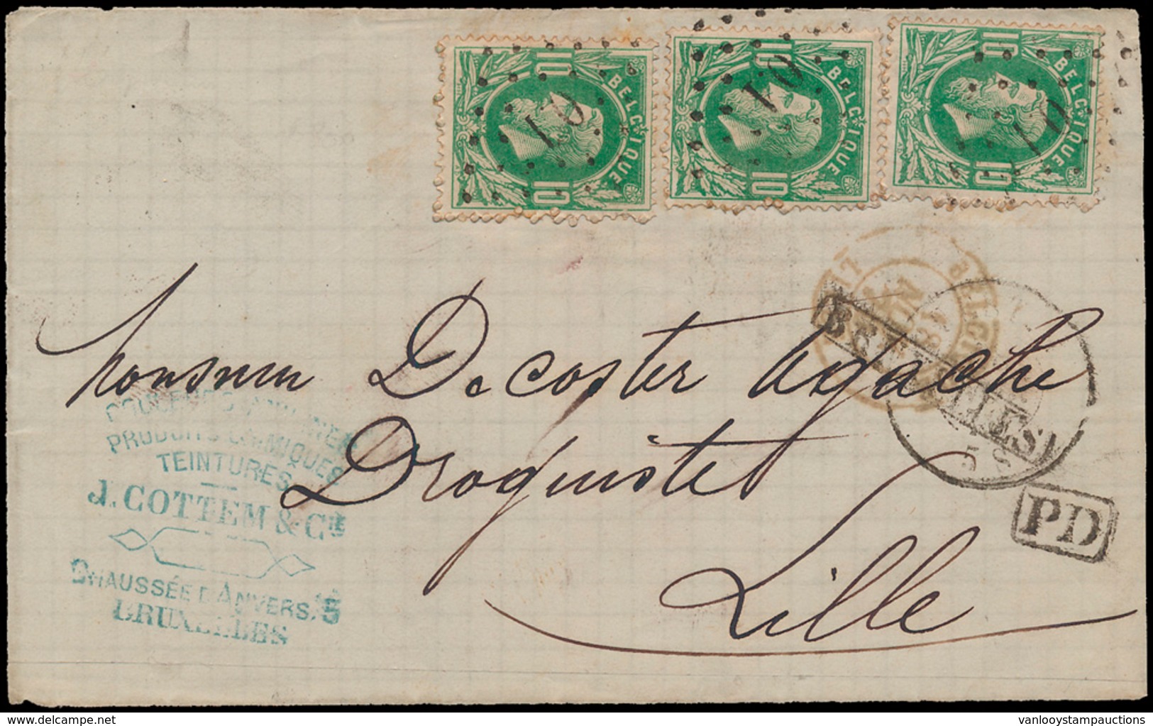 ) N° 30 (3x), Op Briefvoorzijde, - 1869-1883 Leopold II