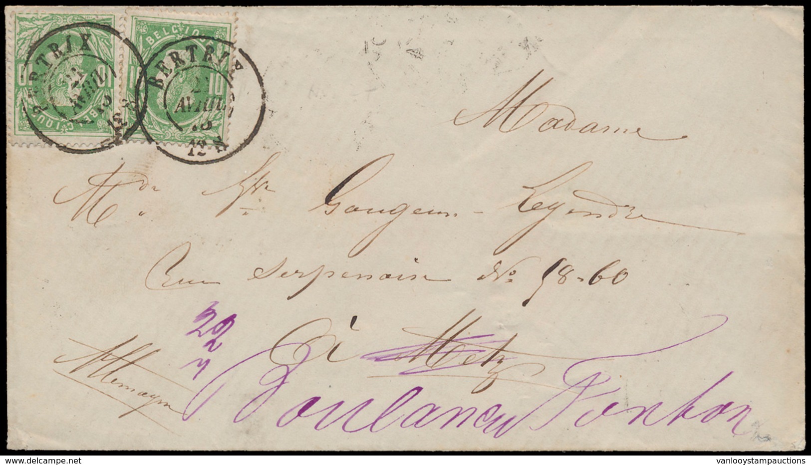 ) N° 30a (2x), Op Brief Van Bert - 1869-1883 Leopold II