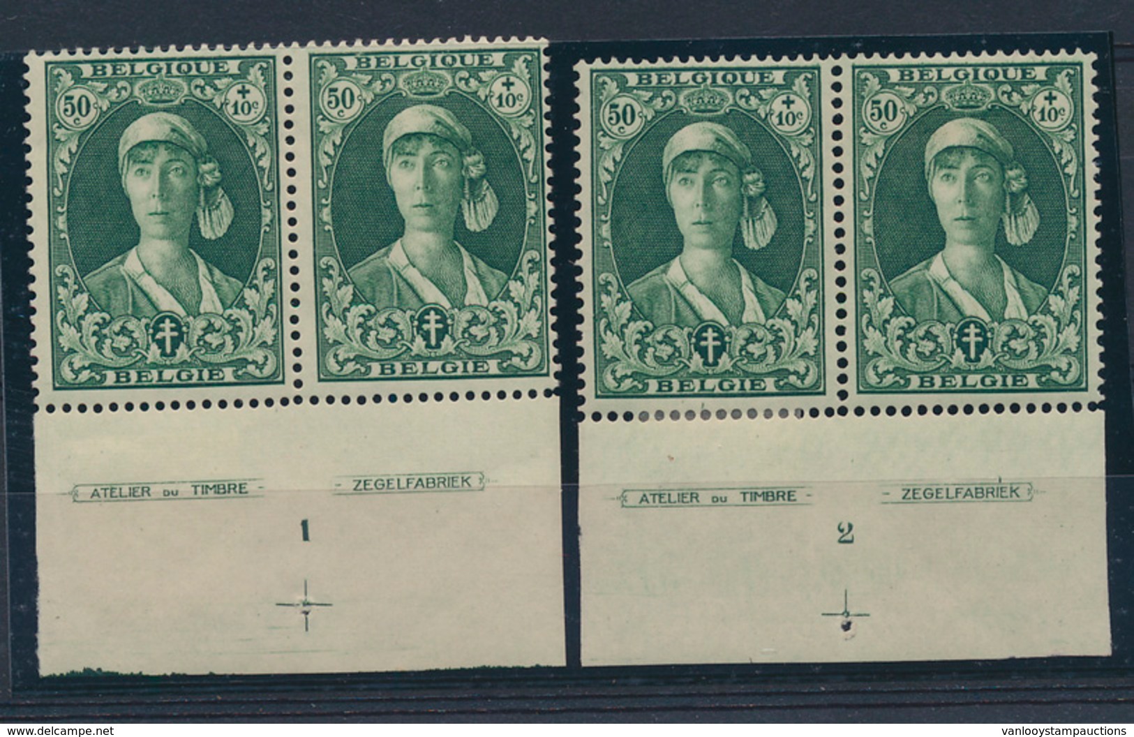 * N° 328 '50 Cent. Groen' (2x), - Unused Stamps