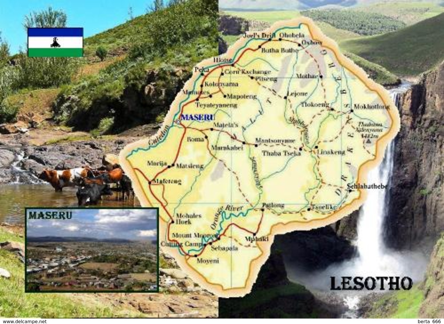 Lesotho Country Map New Postcard Landkarte AK - Lesotho