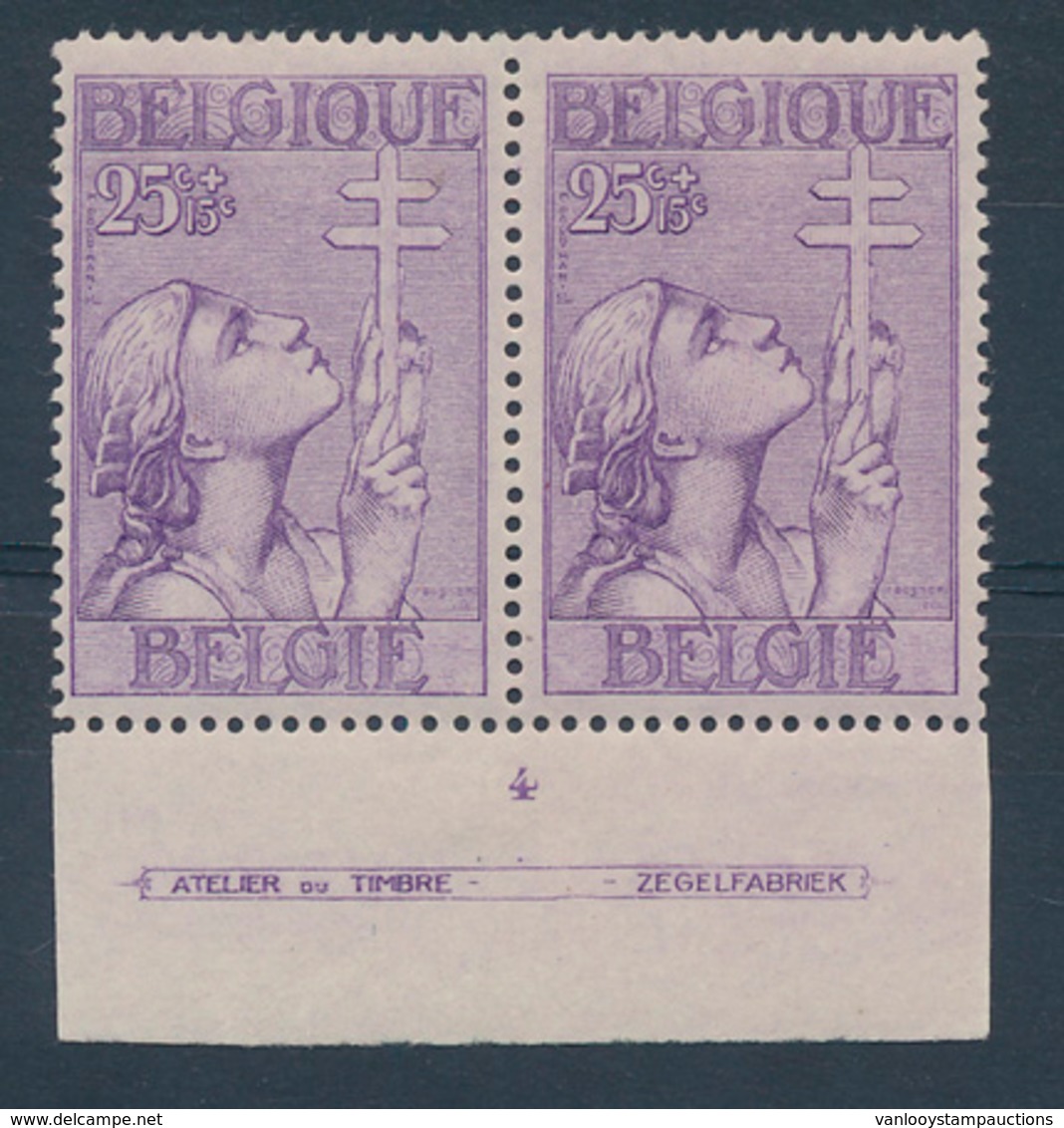 * N° 378 '25c Violet' (in Paar), - Unused Stamps