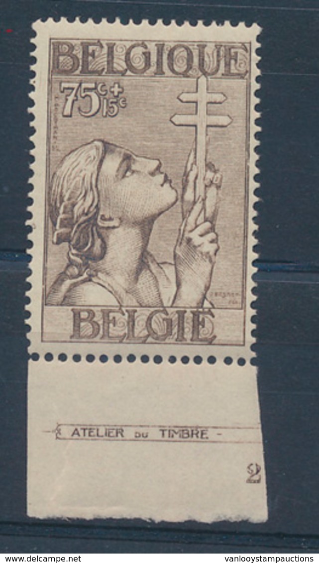 * N° 380 '75c Bruingrijs', Plaat - Unused Stamps