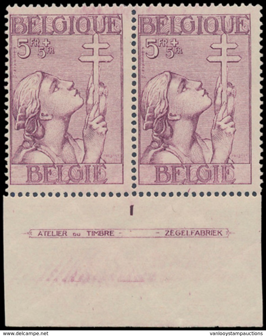 * N° 383 '5F Paars' (in Paar), P - Unused Stamps