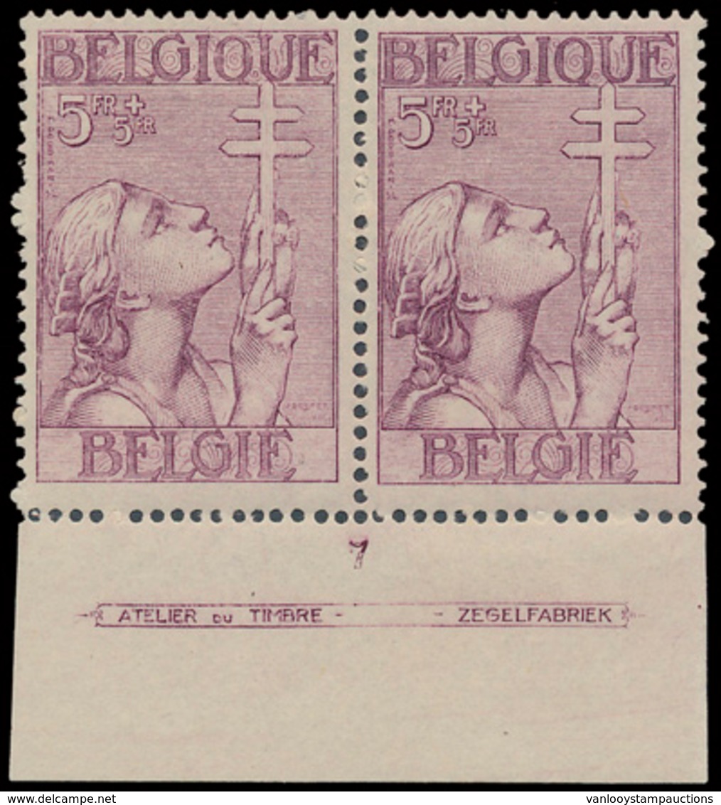 * N° 383 '5F Paars' (in Paar), P - Unused Stamps