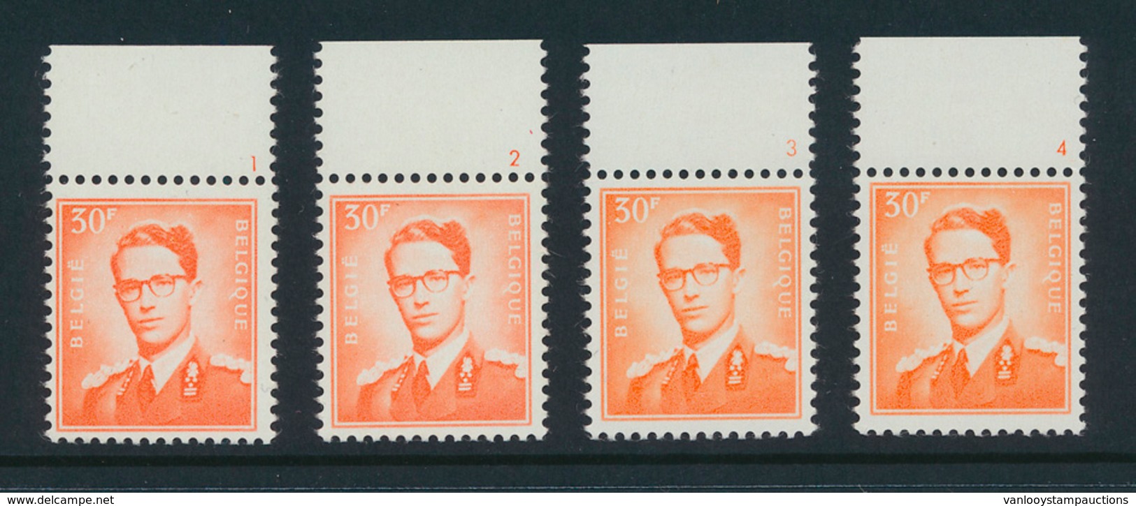 ** N° 1074 '30F Oranje' Plaatnr. - 1953-1972 Glasses
