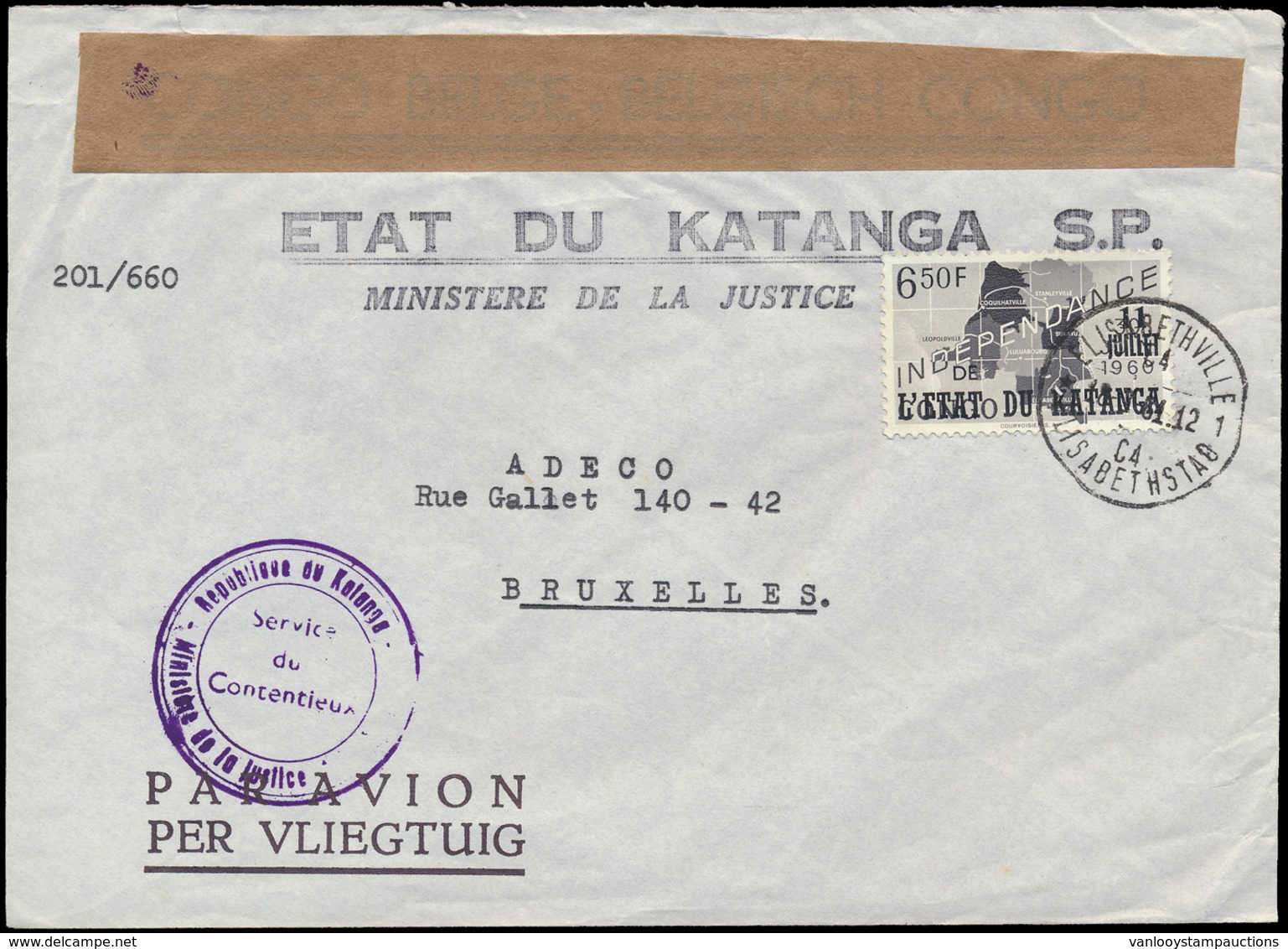 ) 1961, N° 47 '6,50 Fr- Onafhank - Katanga
