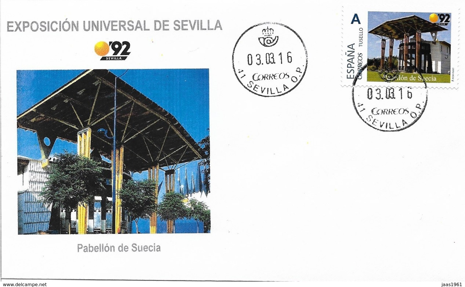 SPAIN. COVER EXPO'92 SEVILLA. SWEDEN PAVILION - Cartas & Documentos