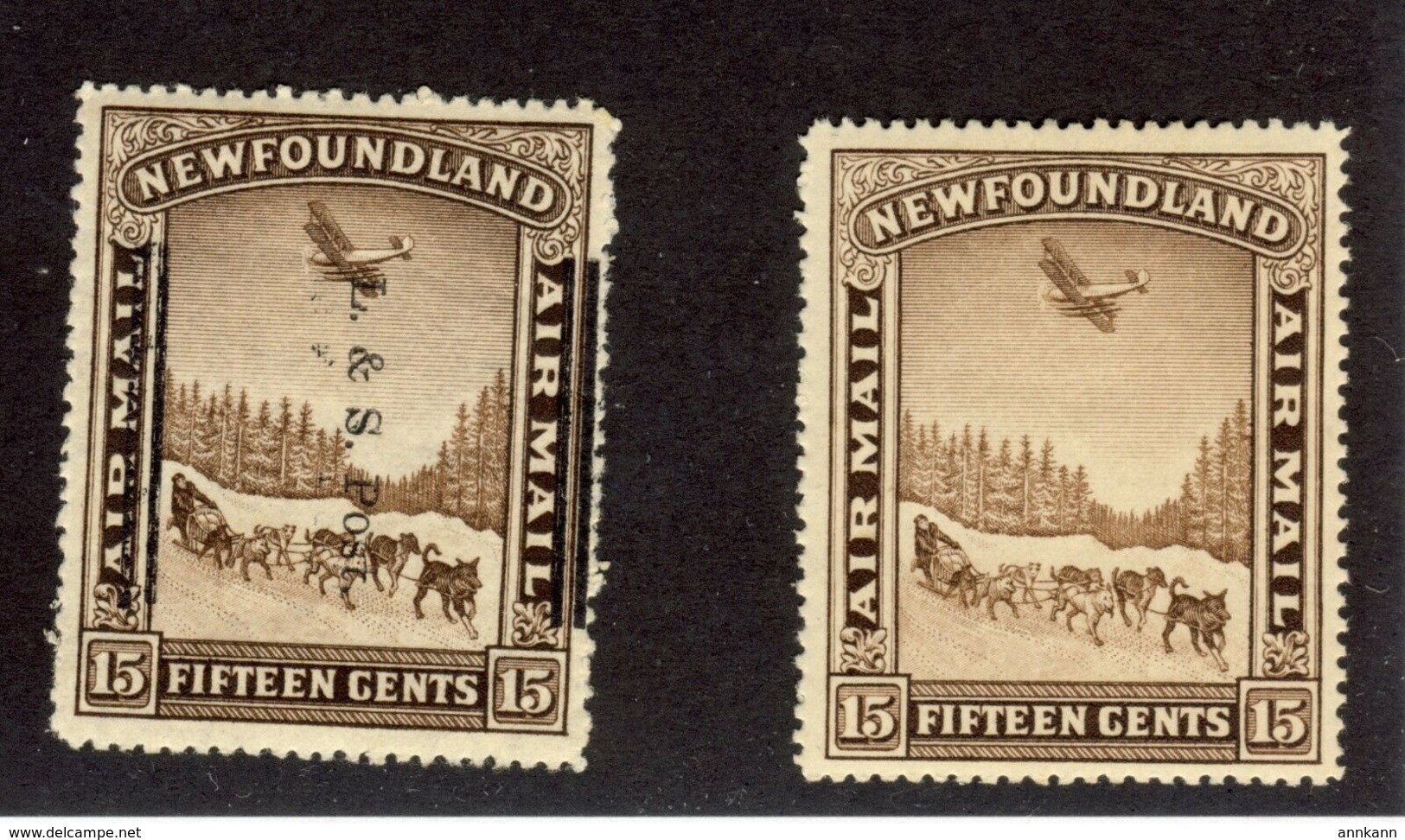 2x Newfoundland Air Mail & Post Stamps #211-OP Shifted & C6 Cat. Value = $75.00 - Fin De Catalogue (Back Of Book)