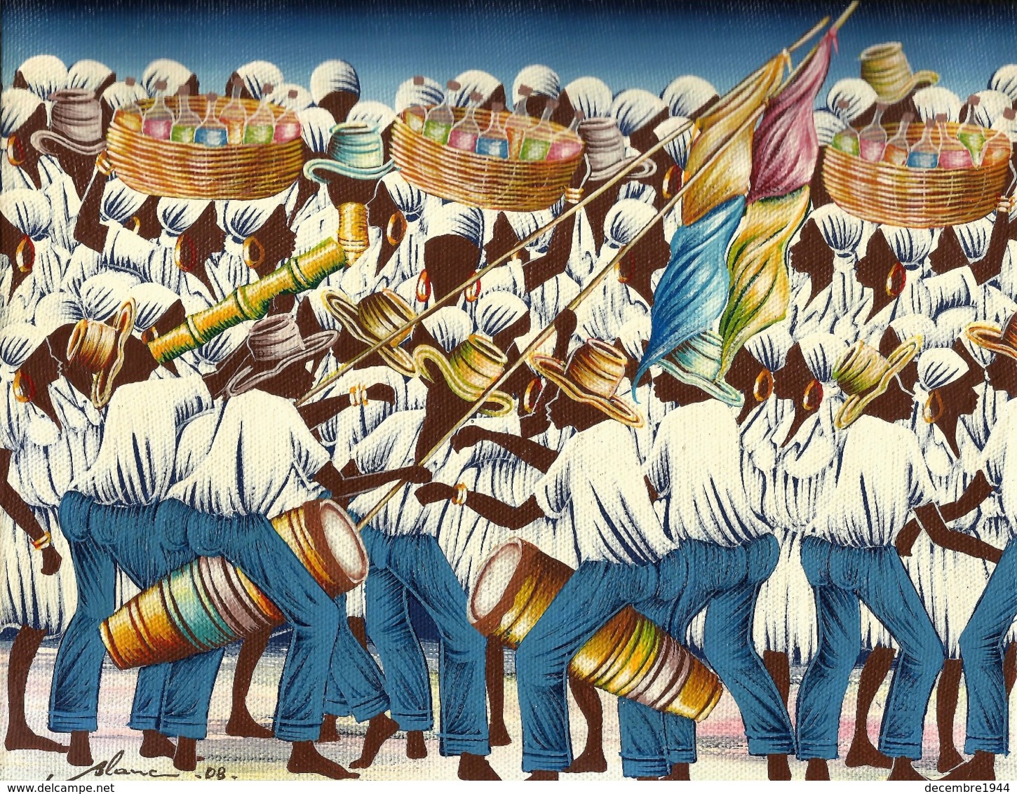 TOILE HAÏTIENNE SUR LE THÈME DE LA FÊTE CARNAVALESQUE PAR JEAN-CLAUDE BLANC (2008) - Olieverf