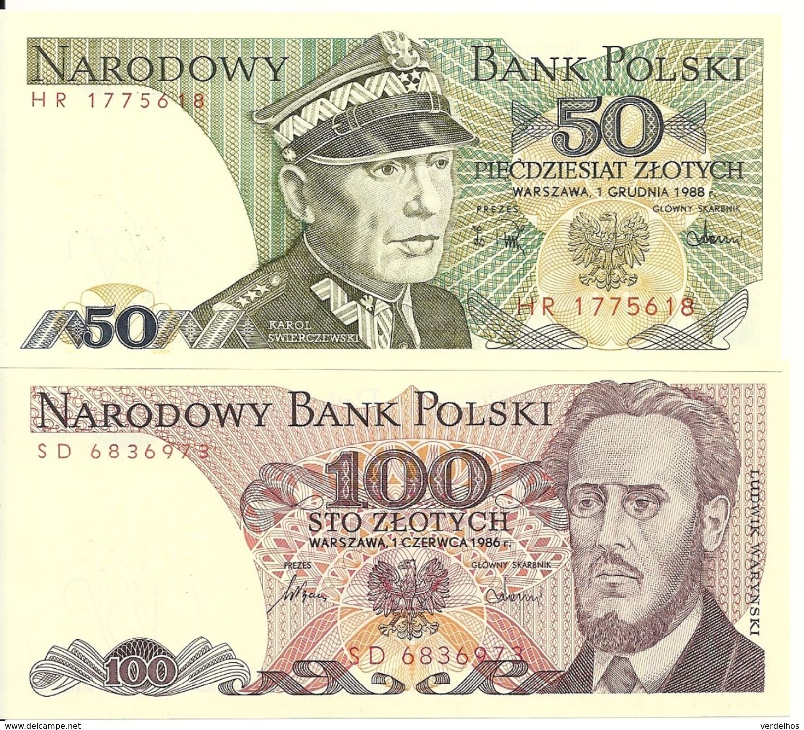 POLOGNE 50-100 Zlotych 1986-88 UNC P 142 C-143 E ( 2 Billets ) - Polonia