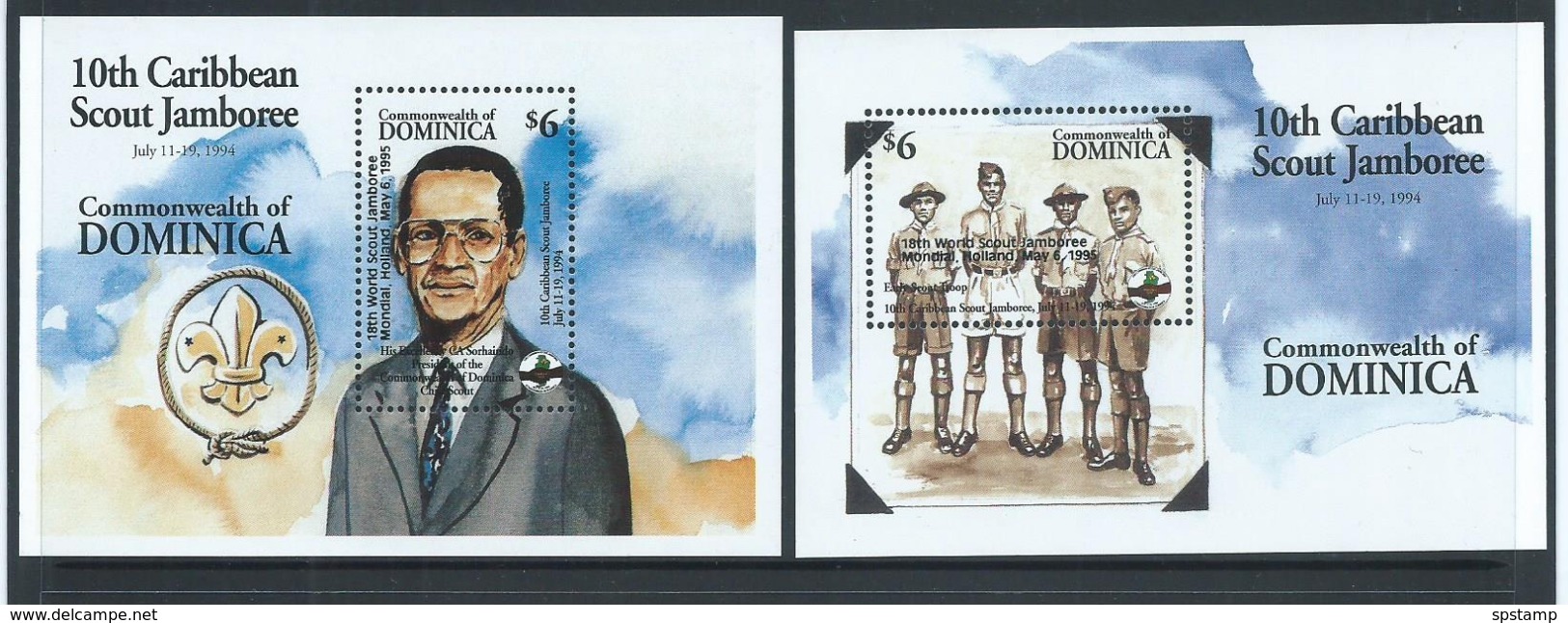 Dominica  1995 Overprints On 1994 Boy Scout Jamboree Set Of 2 Miniature Sheets MNH - Dominica (1978-...)