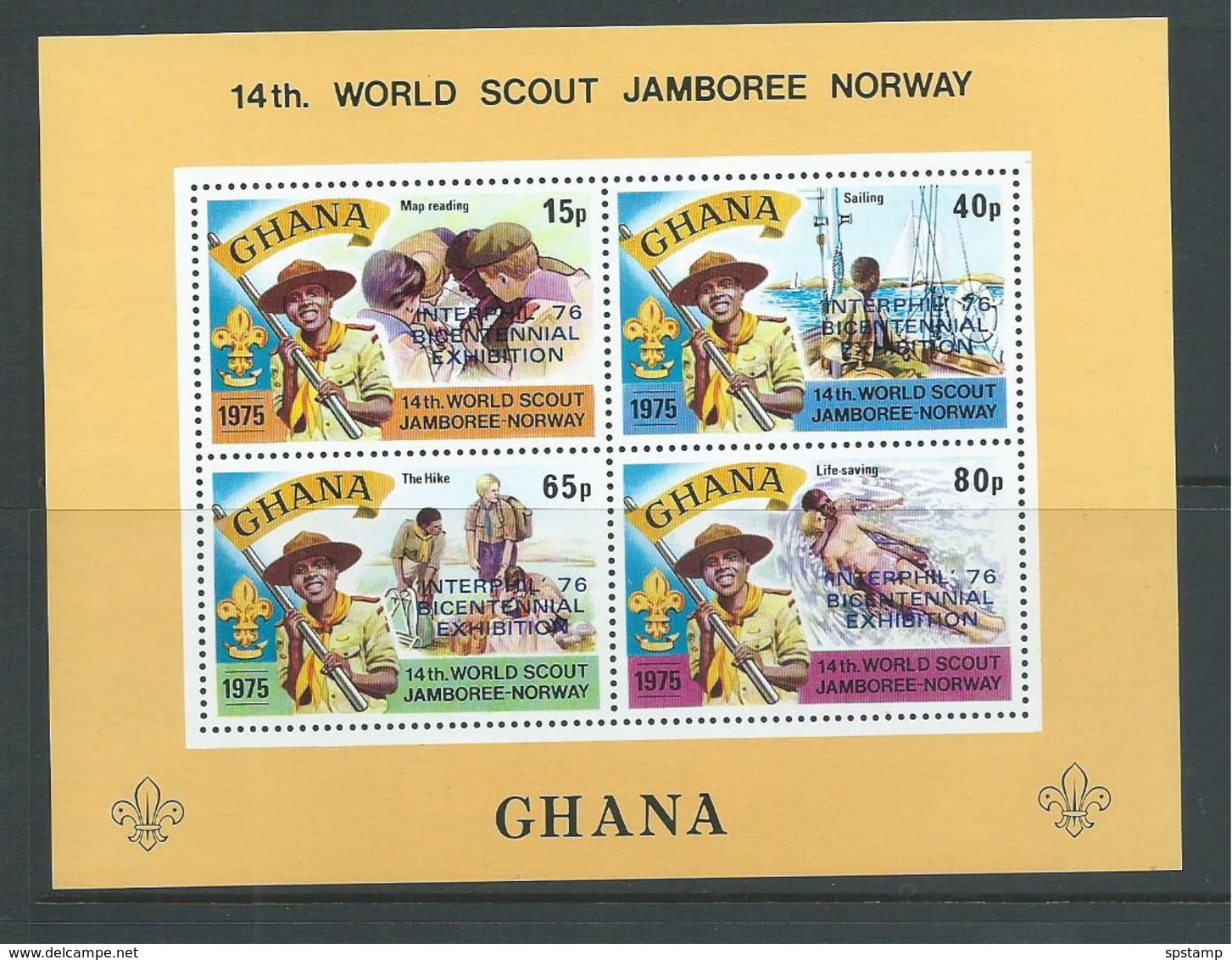 Ghana 1976 Interphil Overprint On Boy Scout Jamboree Miniature Sheet MNH - Ghana (1957-...)