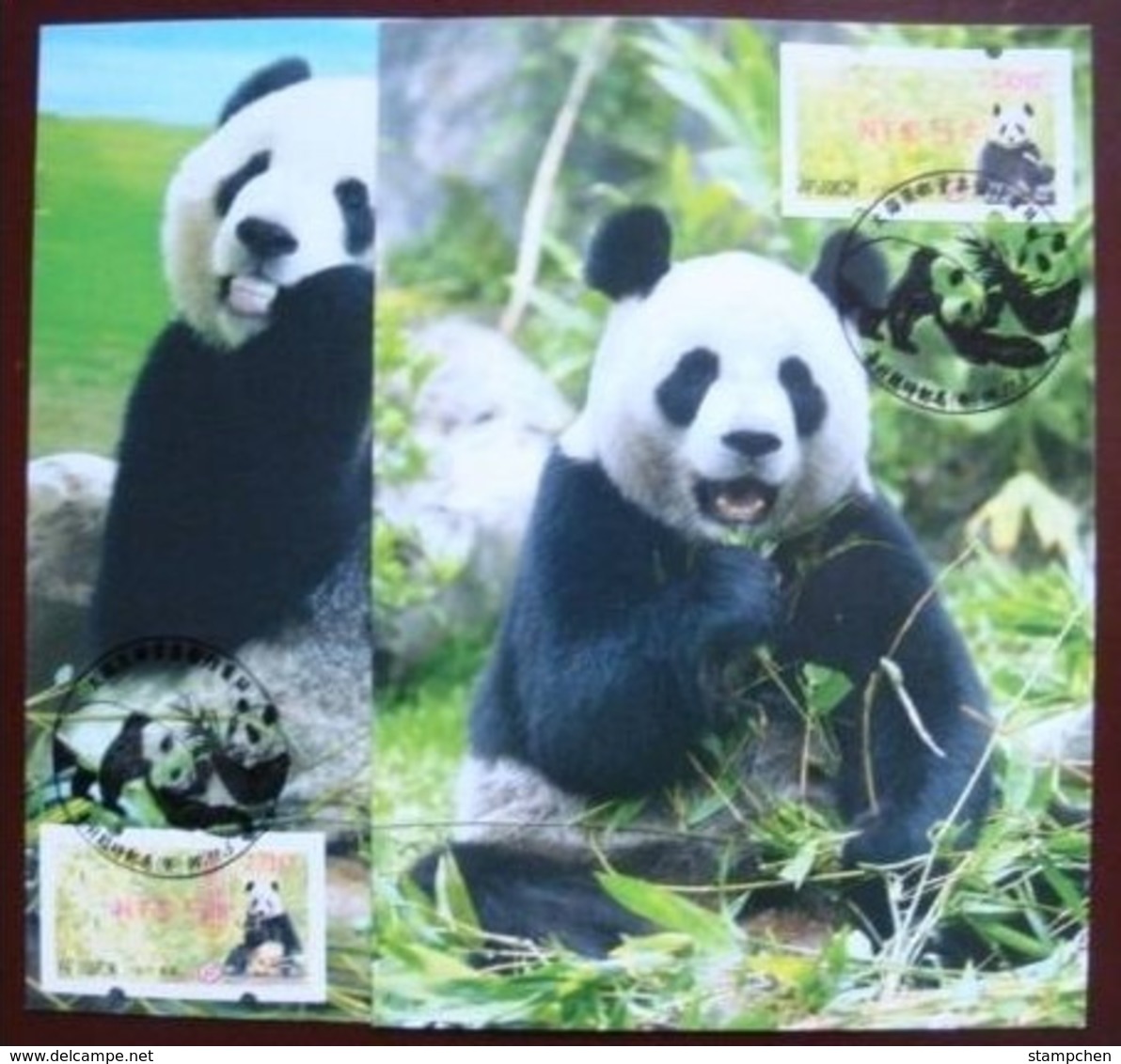 Maxi Cards Rep China 2010 Giant Panda Bear ATM Frama Stamps-- Red Imprint- Bamboo Bears WWF - Other & Unclassified