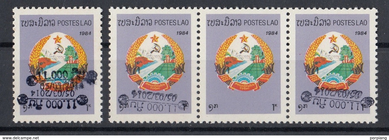 Laos 2014 Mi 2261 Upside Down, Without And Dubbel Overprint Handstamped MNH - Laos