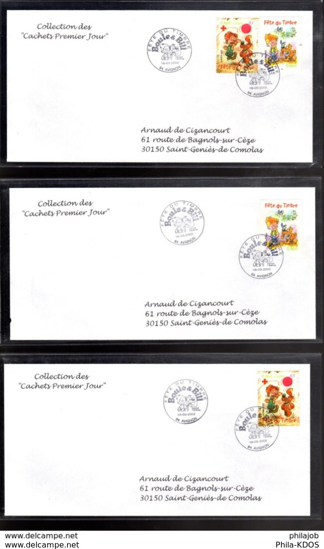 " BOULE ET BILL " Sur 3 Enveloppes 1er Jour De 2002 De La Collection " CACHETS PREMIER JOUR " N° YT 3467 3468. - Cómics