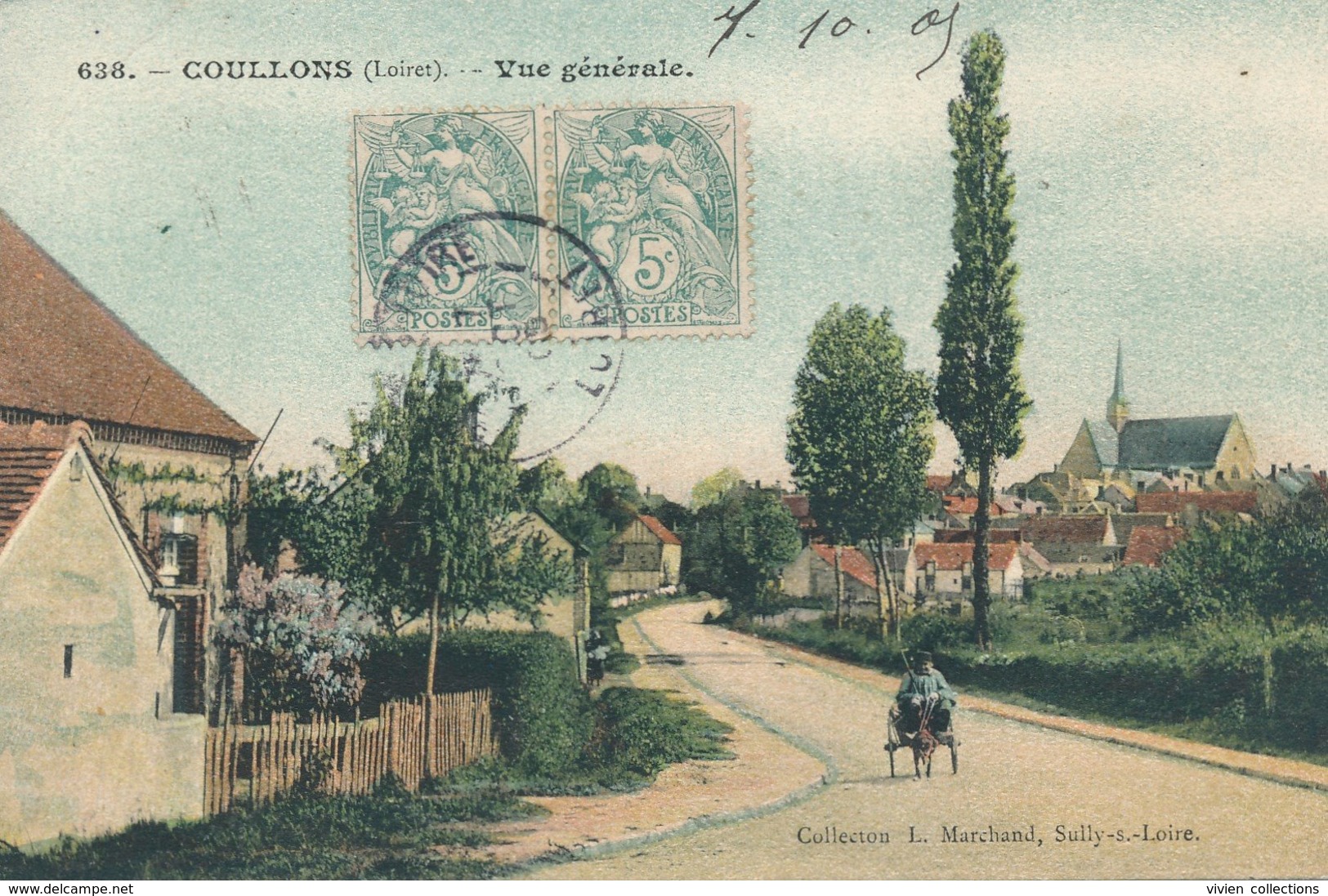 Coullons (45 - Loiret) Vue Générale - Voiture à Chien (petite) Coll. Marchand N° 638 Colorisée - Autres & Non Classés