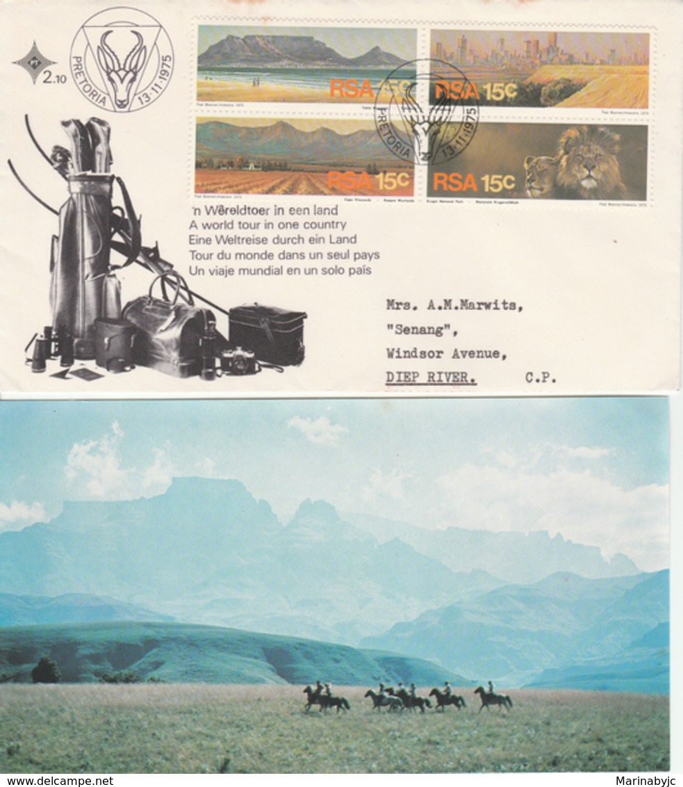 V) 1975 SOUTH AFRICA, TABLE MOUNTAIN, CAPE VINEYARDS, LIONS, KRUGER NATL PARK, JOHANNESBURG, FDC - Altri & Non Classificati