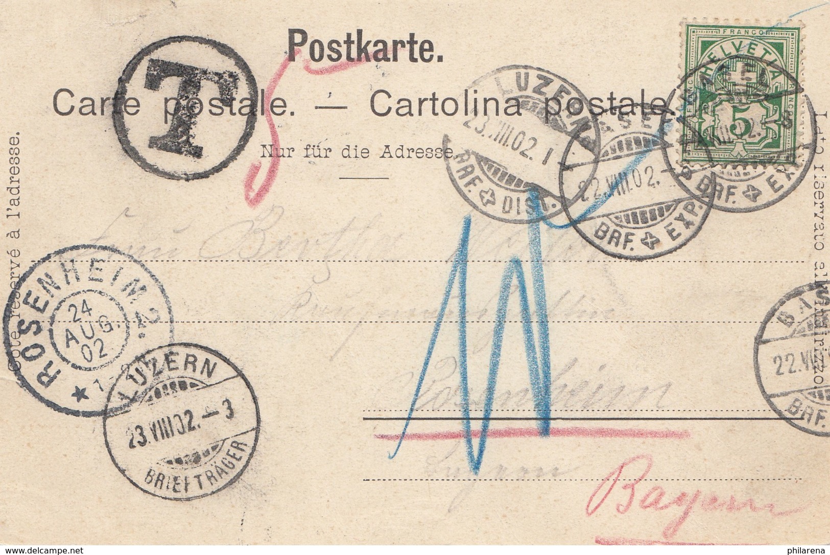 Schweiz: 1902: Ansichtskarte Basel Nach Luzern/Rosenheim - Other & Unclassified