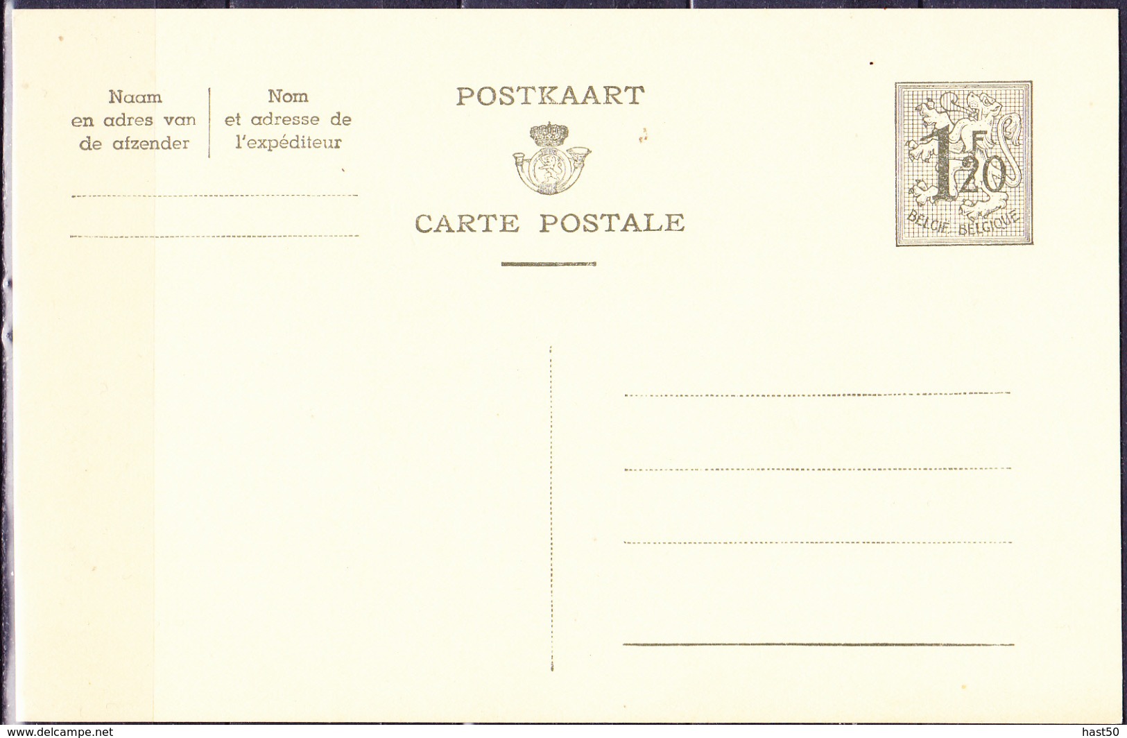 Belgien Belgium Belgique - Postkarte Löwe Mit Zahl Gegitterter Drund (MiNr: P285II) 1954 - Ungebraucht - Cartes Postales 1951-..