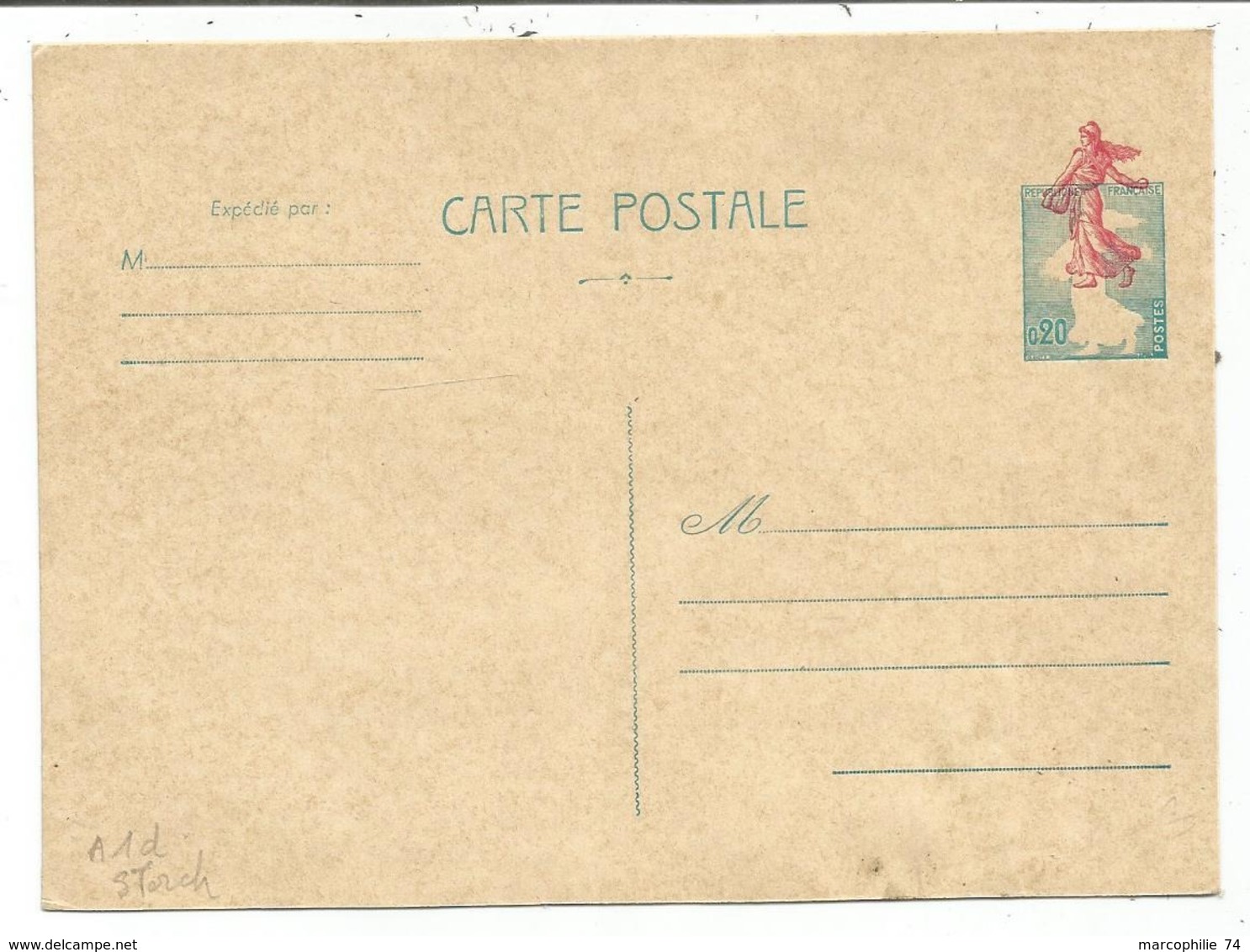 ENTIER 20C SEMEUSE CP VARIETE  SUPERBE - Standard Postcards & Stamped On Demand (before 1995)