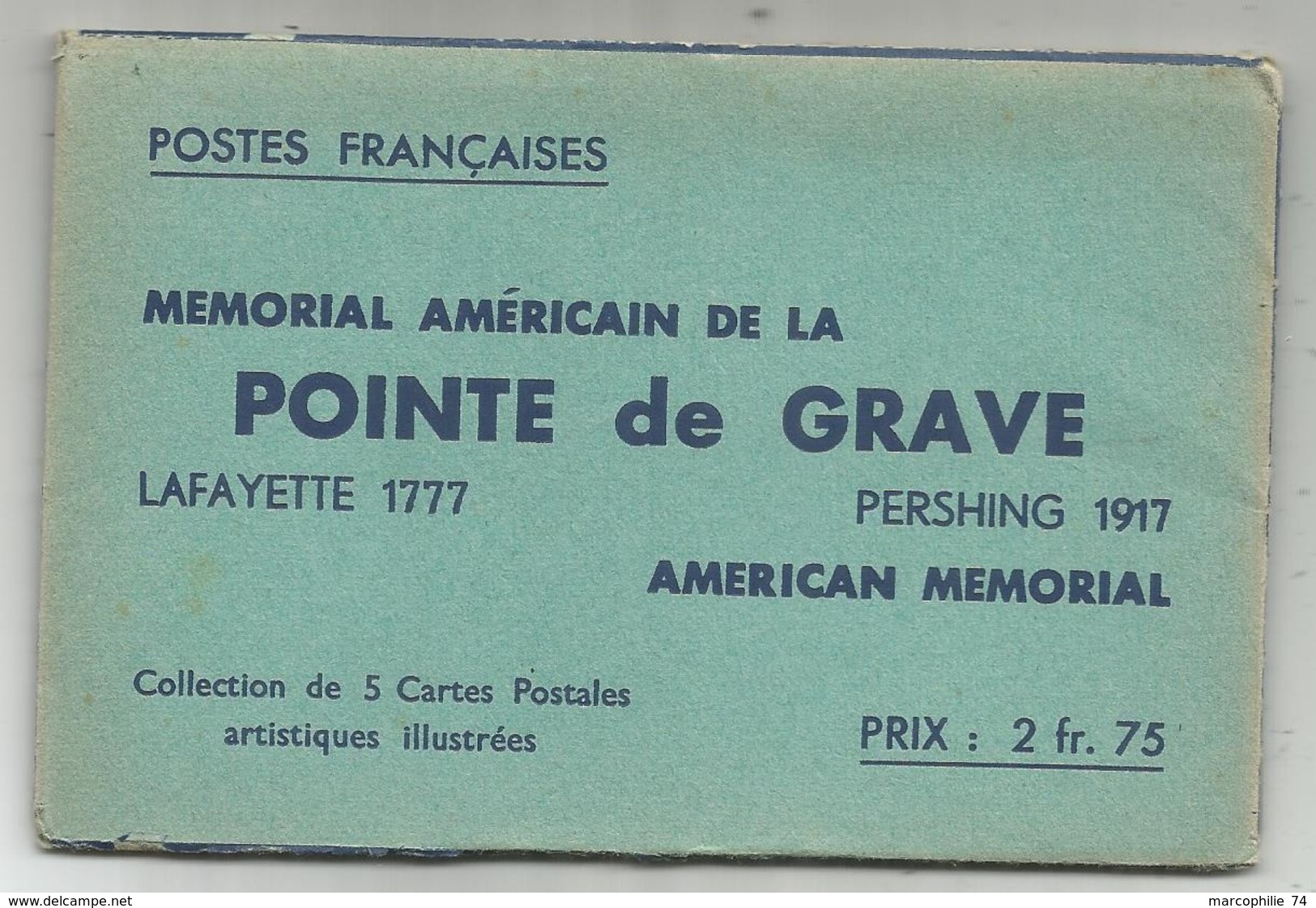 POCHETTE COMPLETE 5 CARTES ENTIER POINTE DE GRAVE MEMORIAL AMERICAIN USA - Cartes Postales Types Et TSC (avant 1995)