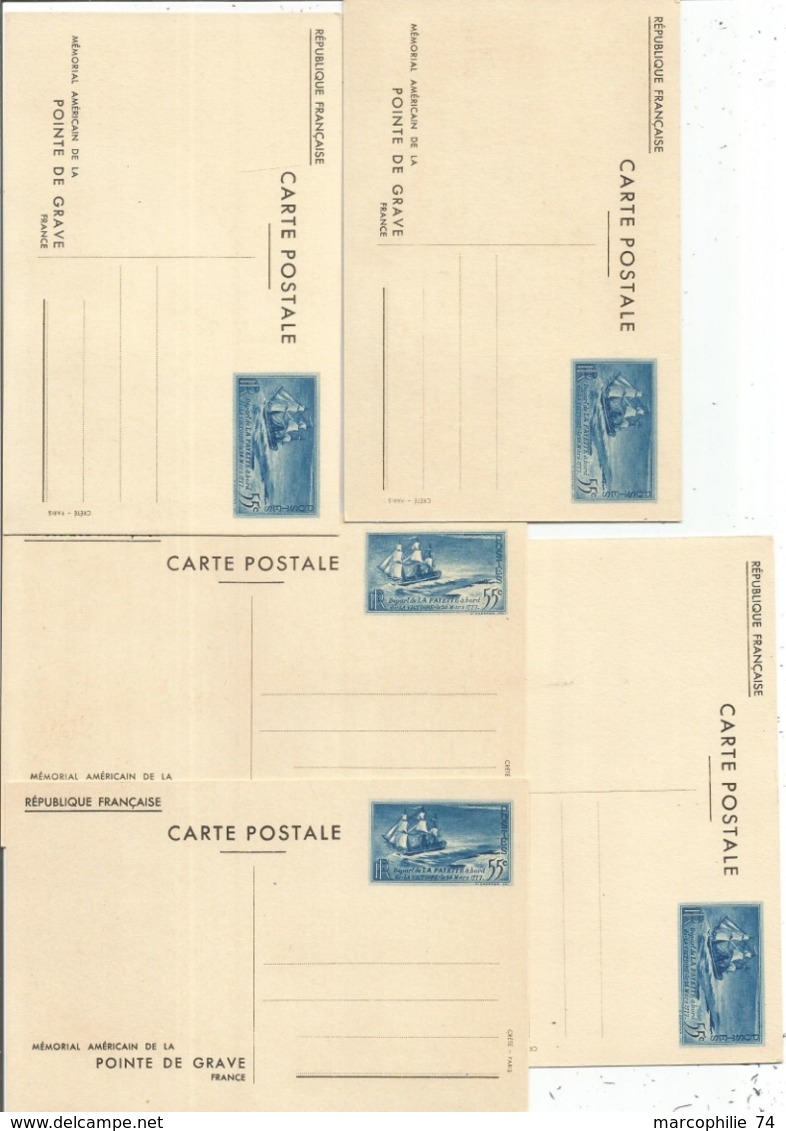 POCHETTE COMPLETE 5 CARTES ENTIER POINTE DE GRAVE MEMORIAL AMERICAIN USA - Cartes Postales Types Et TSC (avant 1995)